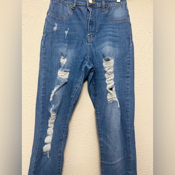 Forever 21 Blue Skinny Distressed Jeans - Picture 4 of 8